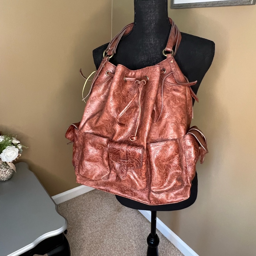 Vintage embossed boho leather satchel - ROOMY - Picture 1 of 7